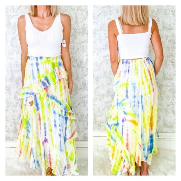 Tanya Taylor Teresa Tie Dye  Asymmetrical Silk Blend Midi Skirt Size 8 - Picture 12 of 12